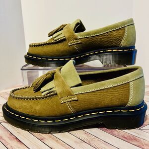 Dr Martens Adrian Tumbled Nubuck Leather Tassel Loafer M 4 W 5 Muted Olive Green